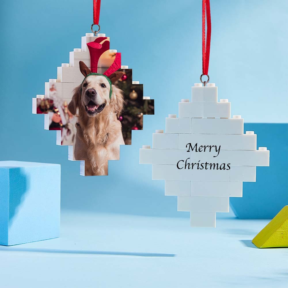 Custom Photo Building Bricks Personalised Block Lozenge Shape Christmas Ornament Gifts - 