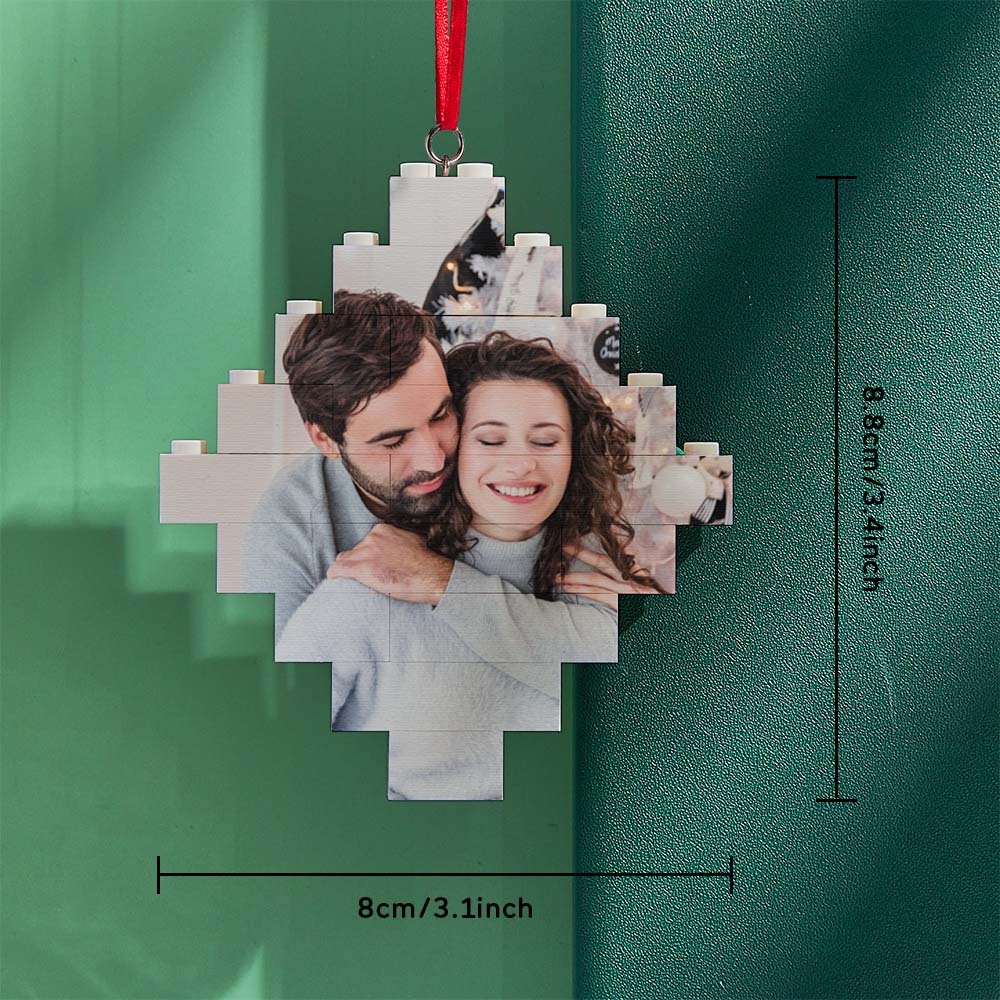 Custom Photo Building Bricks Personalised Block Lozenge Shape Christmas Ornament Gifts - 