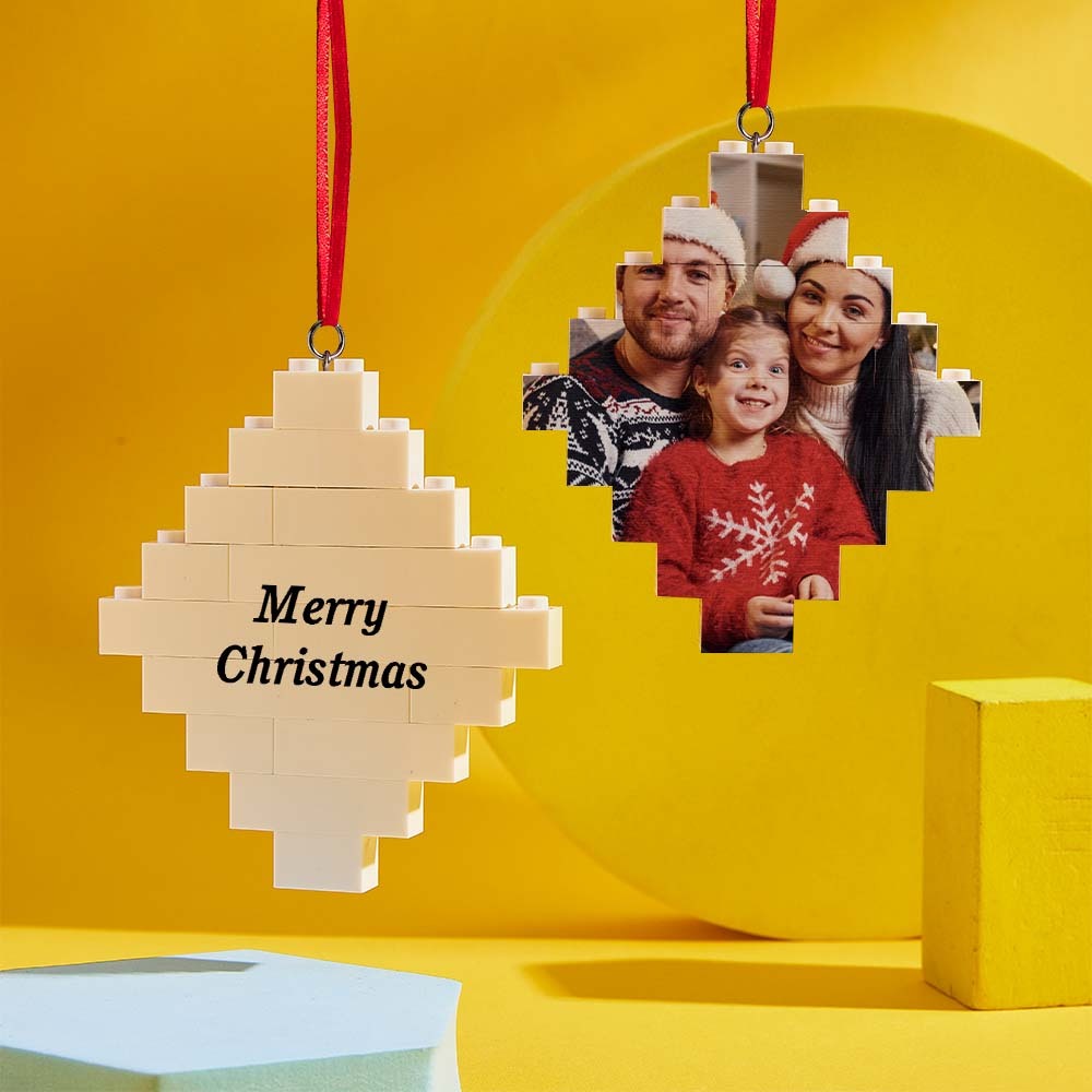 Custom Photo Building Bricks Personalised Block Lozenge Shape Christmas Ornament Gifts - 