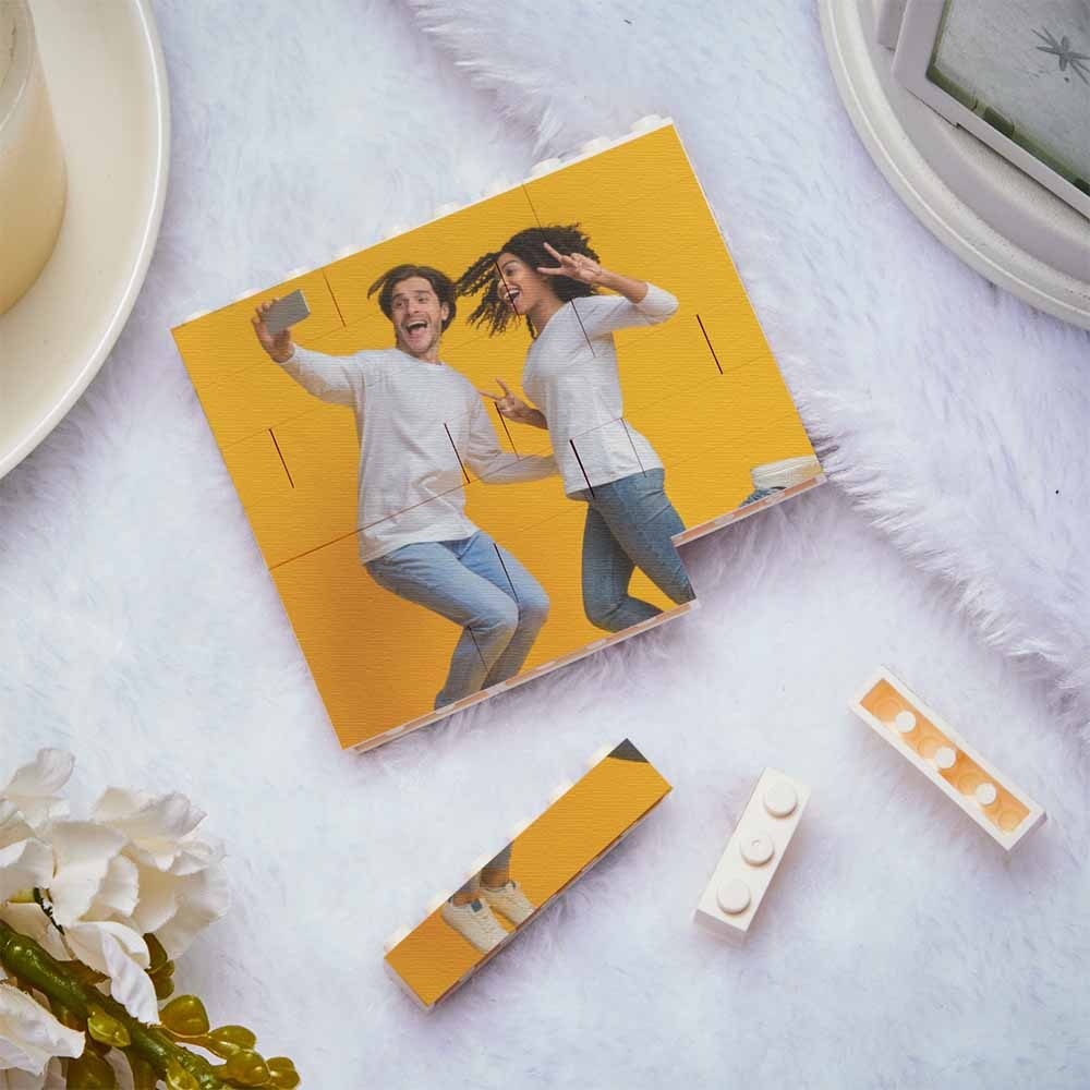 Personalized Building Brick Square Photo Block Music Code Custom Text Frame 