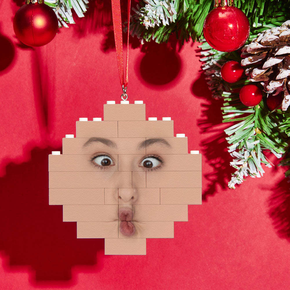Custom Face Block Puzzle Christmas Ornament Personalised Building Brick - 