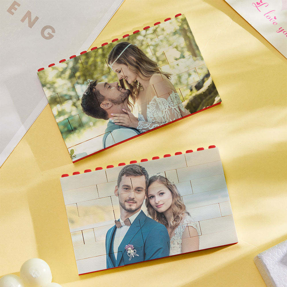 Personalised Photo Block Horizontal Red Building Bricks Christmas Gifts - 