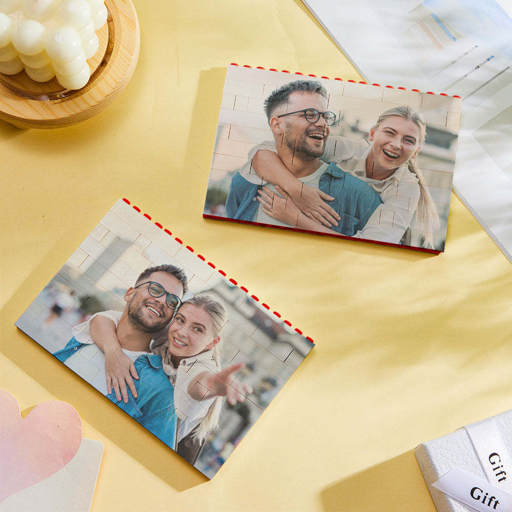 Personalised Photo Block Horizontal Red Building Bricks Christmas Gifts - 