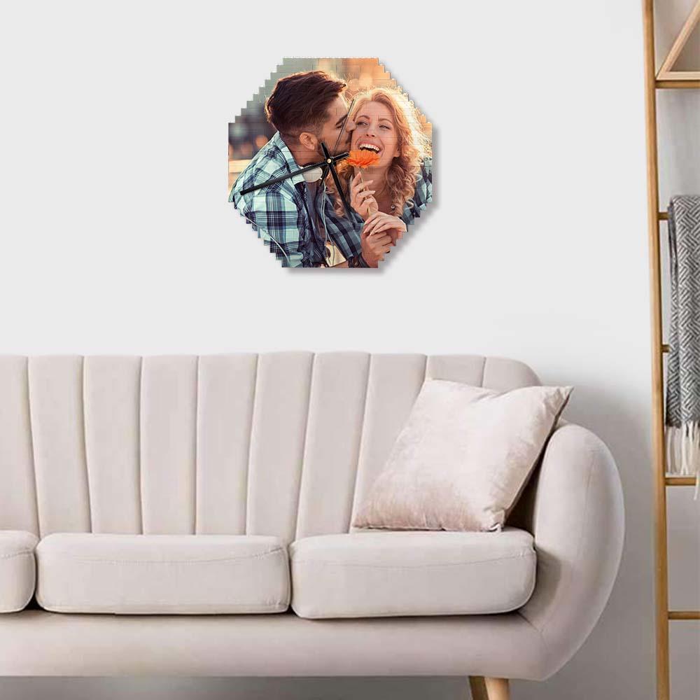 Custom Building Blocks Wall Clock Personalized Puzzle Custom Photo Brick Clock Couple Gift 