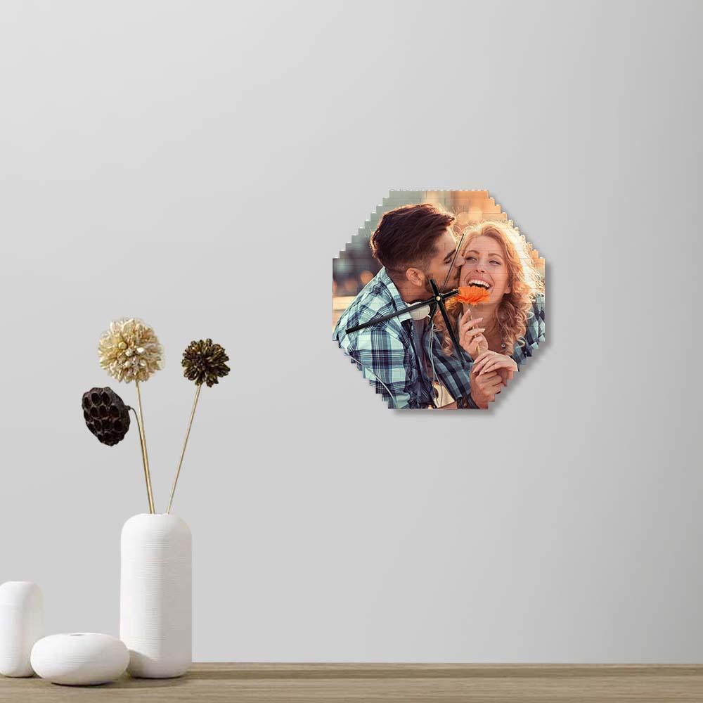 Custom Building Blocks Wall Clock Personalized Puzzle Custom Photo Brick Clock Couple Gift 