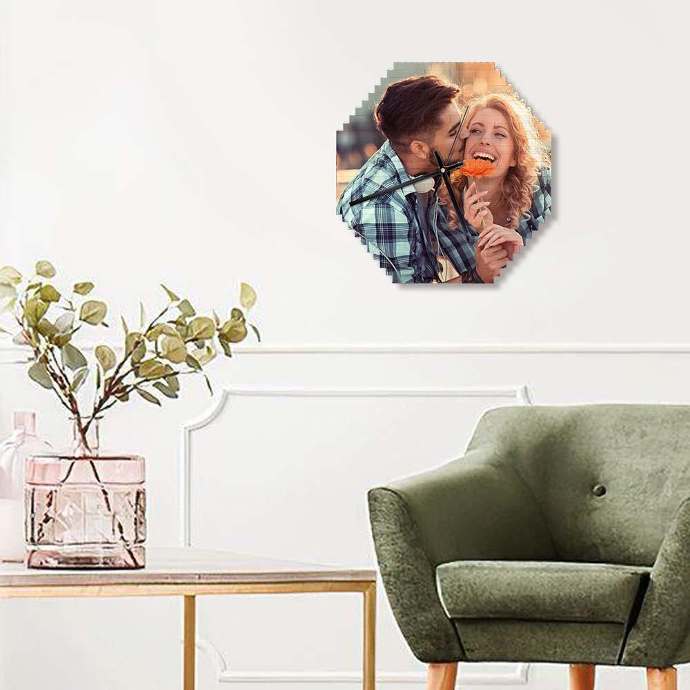 Custom Building Blocks Wall Clock Personalized Puzzle Custom Photo Brick Clock Couple Gift 