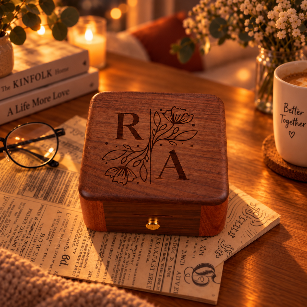 Personalized Wooden Record Player Music Box with Photo & Engraving - Perfect Anniversary & Wedding Gift for Couples - 
