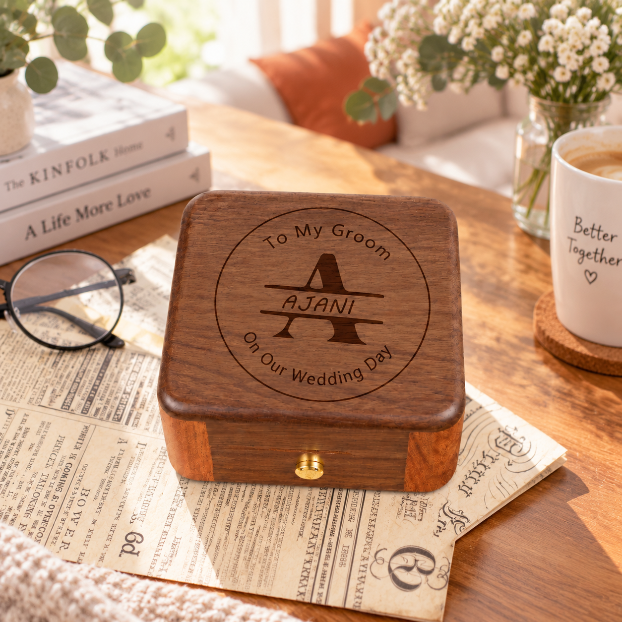 Personalized Wooden Record Player Music Box with Photo & Engraving - Perfect Anniversary & Wedding Gift for Couples - 