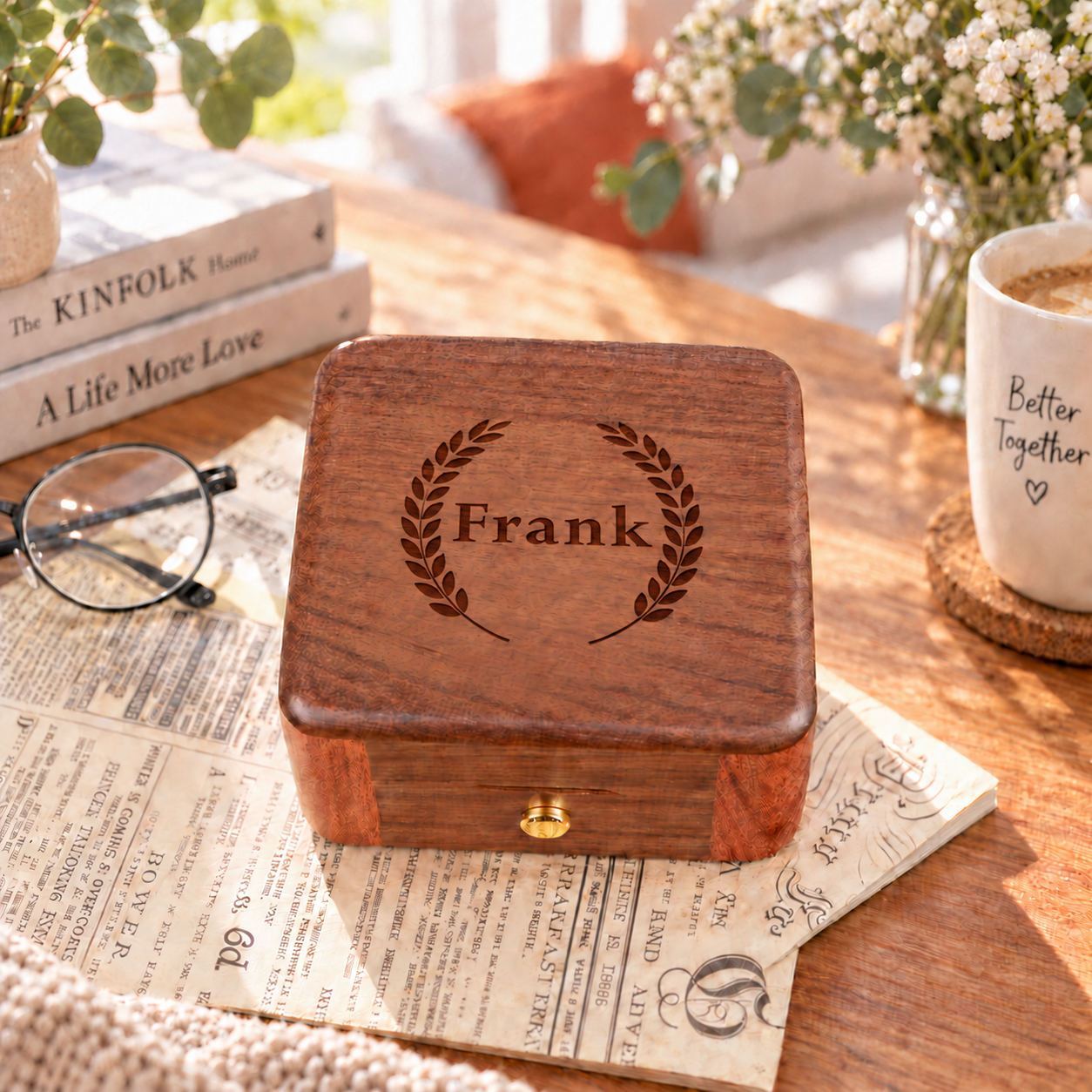 Personalized Wooden Record Player Music Box with Photo & Engraving - Perfect Anniversary & Wedding Gift for Couples - 