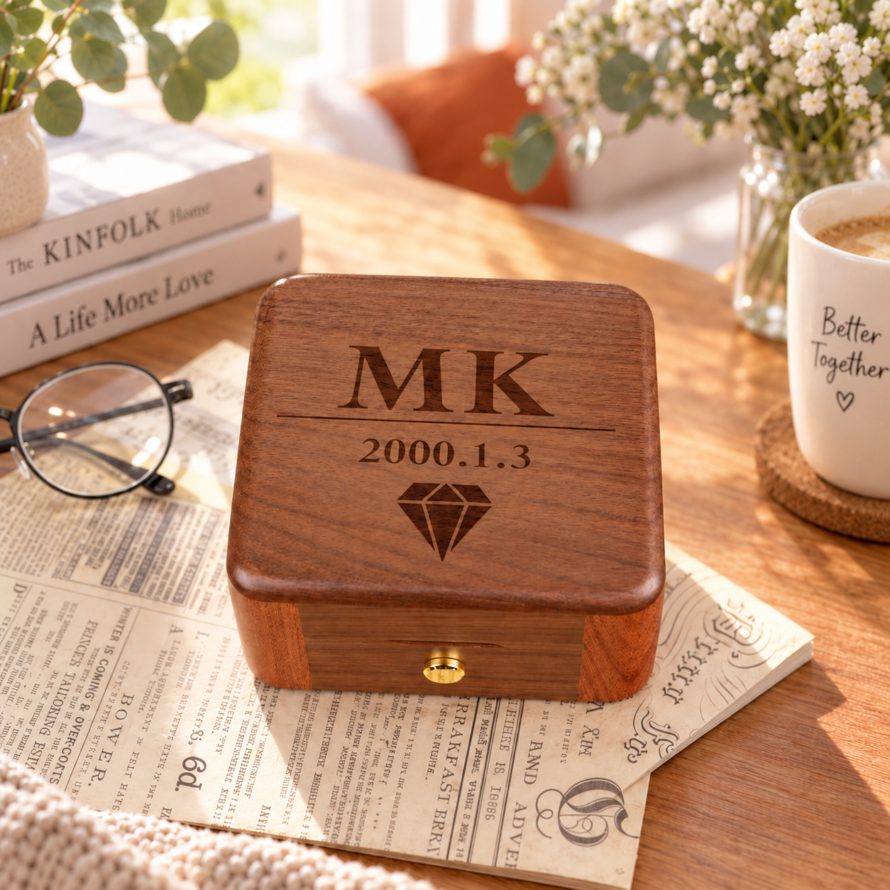 Personalized Wooden Record Player Music Box with Photo & Engraving - Perfect Anniversary & Wedding Gift for Couples - 