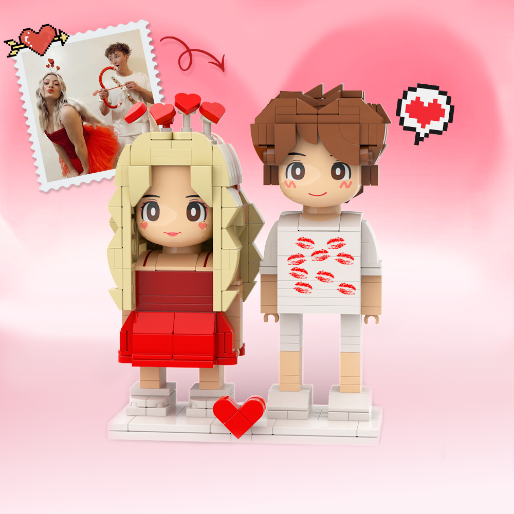 Surprise Gifts with Two Duddu Brick Figures Customized photo figures, handmade DIY gifts with double Duddu Brick Figures expressing love through handmade craftsmanship.