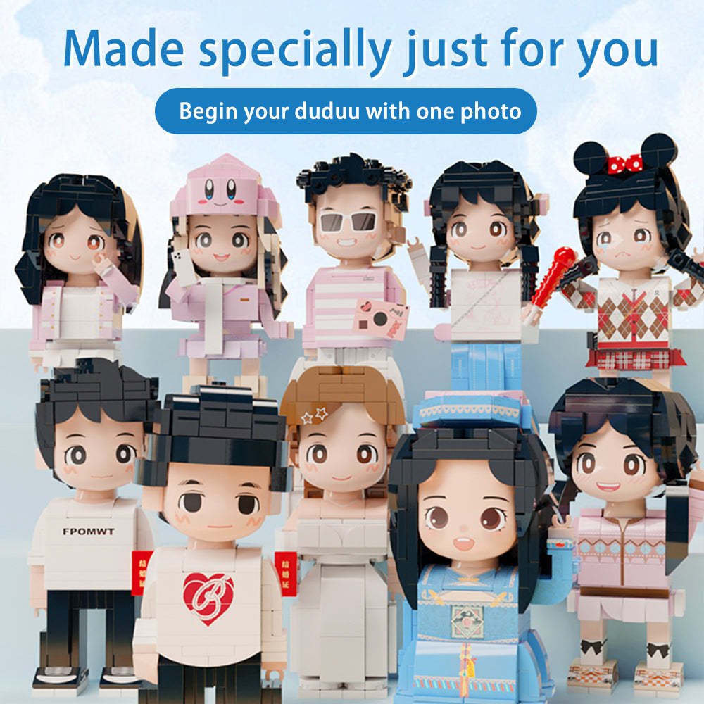 Full Body Duddu Brick Figures Customizable 1 Person Custom Brick Figures Small Particle Block Toy Brick Me Figures For Daddy in Plaid Purple Shirt On Father's Day - minebrickuk