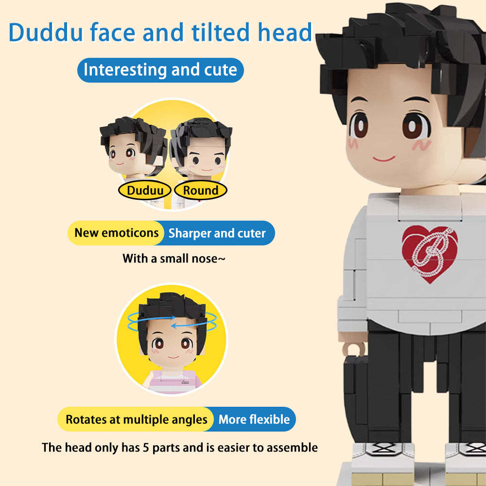 Full Body Duddu Brick Figures Customizable 1 Person Custom Brick Figures Small Particle Block Toy Brick Me Figures For Daddy in Plaid Purple Shirt On Father's Day - minebrickuk