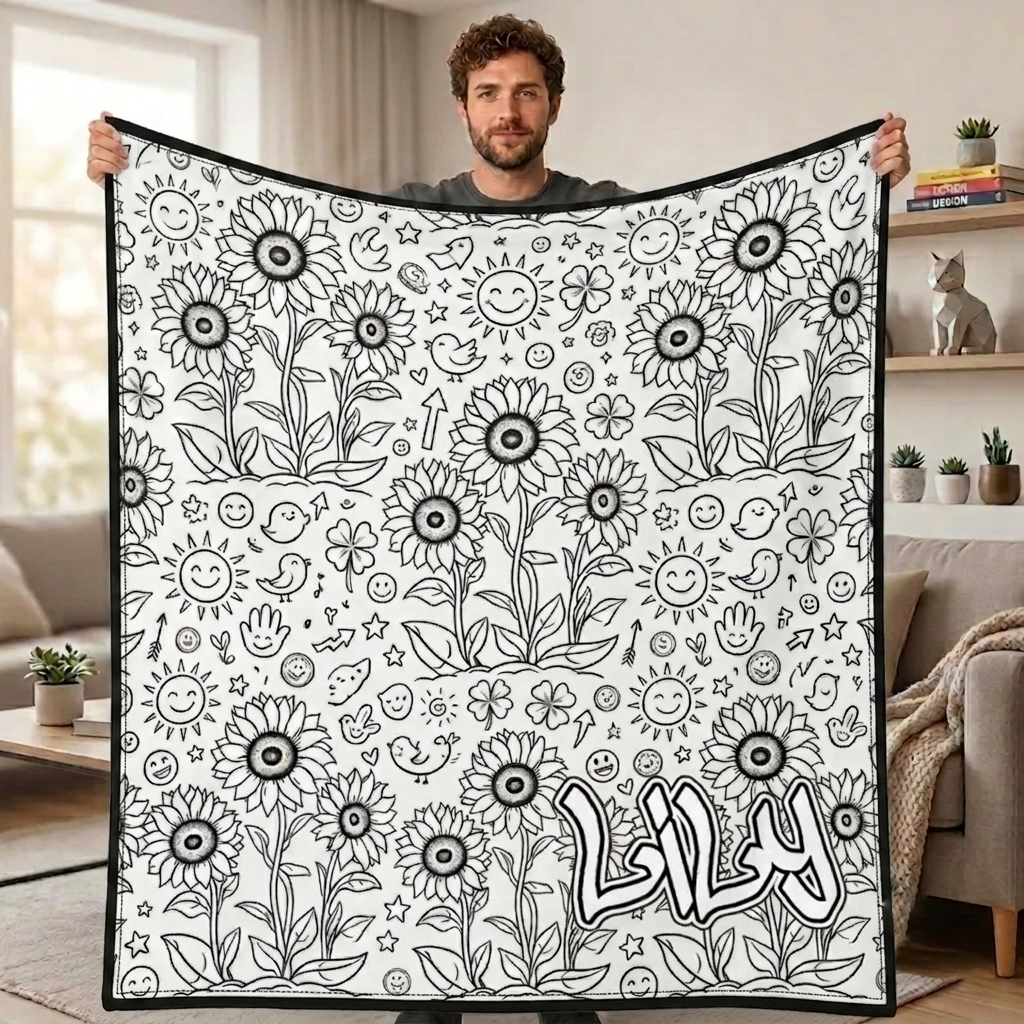 DIY Drawing Blanket (Optional 24-Color Marker Set) Create Your Art Blanket Washable Keepsake Blanket for Kids & Adults - 