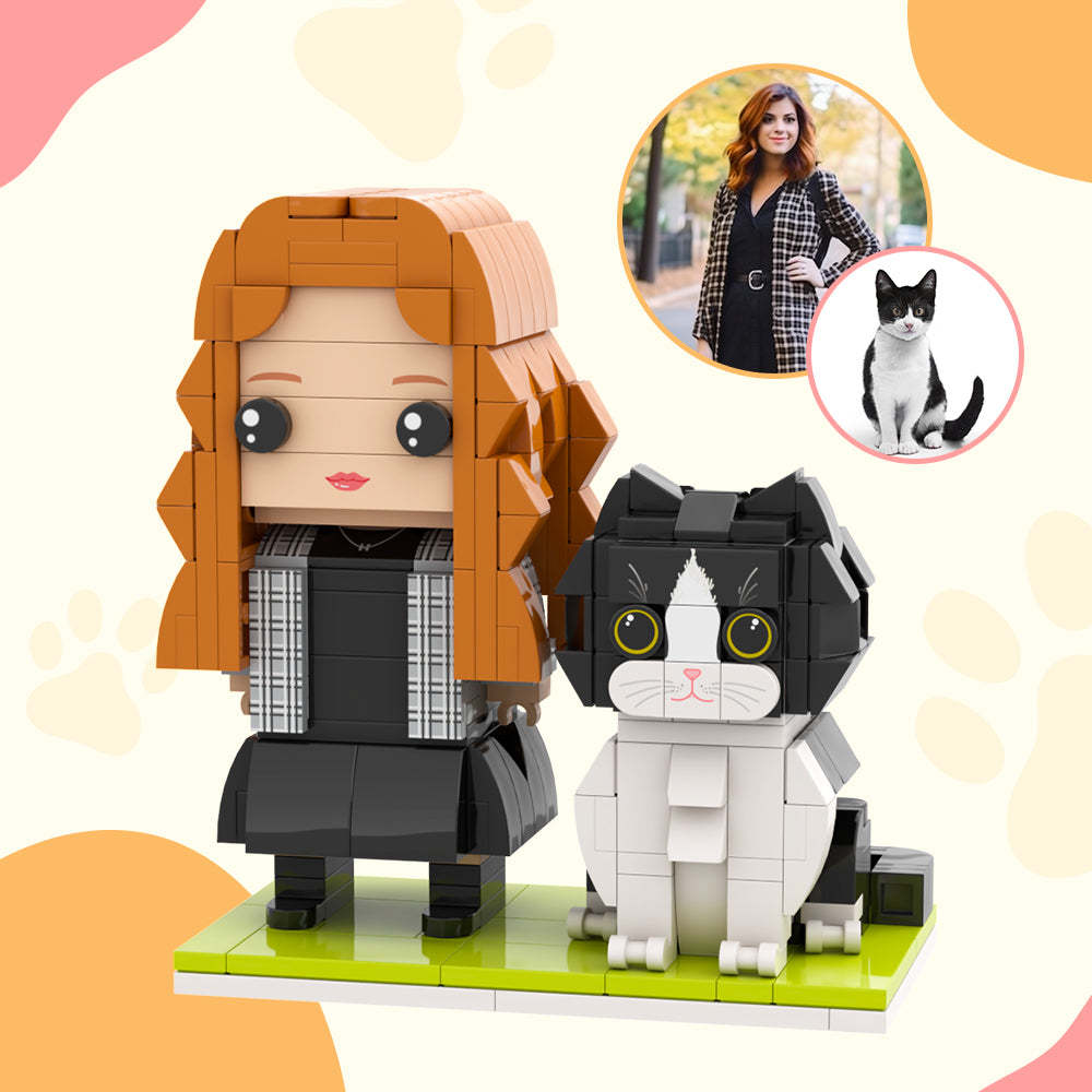 Full Body Customizable Brick Figures Persaonalized Brick Figures with Cat Small Particle Block Toy