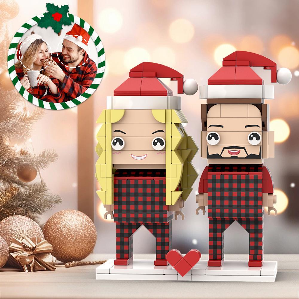 Ugly Christmas Couple Pajamas Custom Face Brick Figures Customizable Head 2 People Custom Brick Figures - minebrickuk