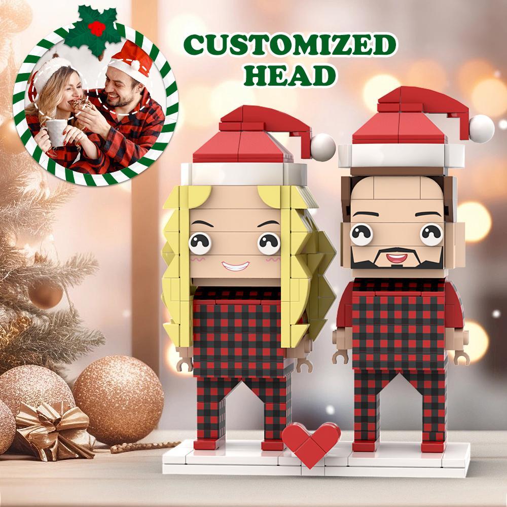 Ugly Christmas Couple Pajamas Custom Face Brick Figures Customizable Head 2 People Custom Brick Figures - minebrickuk
