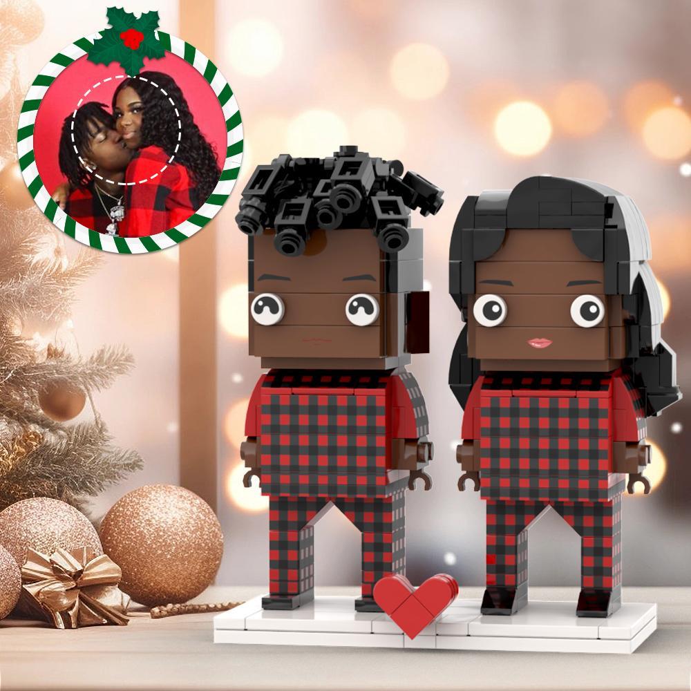 Ugly Christmas Black Couple Pajamas Custom Face Brick Figures Customizable Head 2 People Custom Brick Figures - minebrickuk