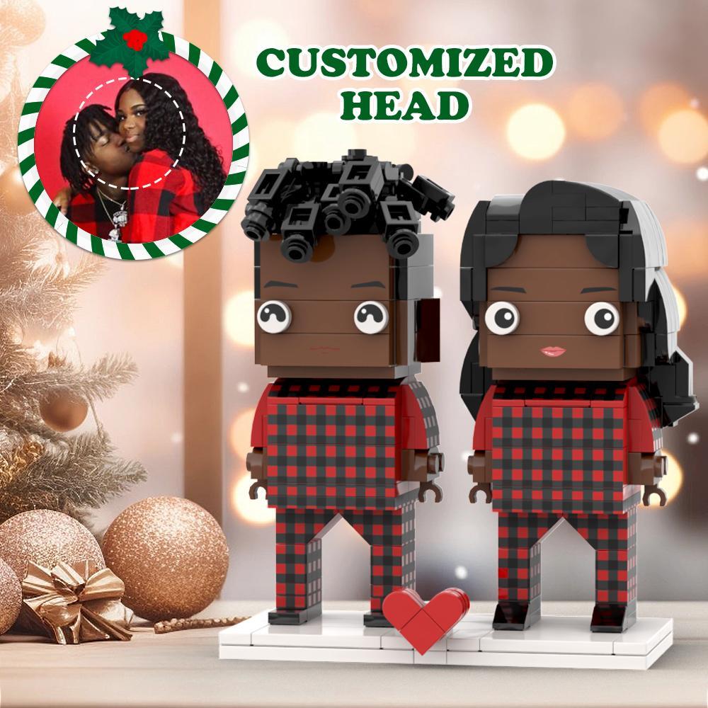 Ugly Christmas Black Couple Pajamas Custom Face Brick Figures Customizable Head 2 People Custom Brick Figures - minebrickuk