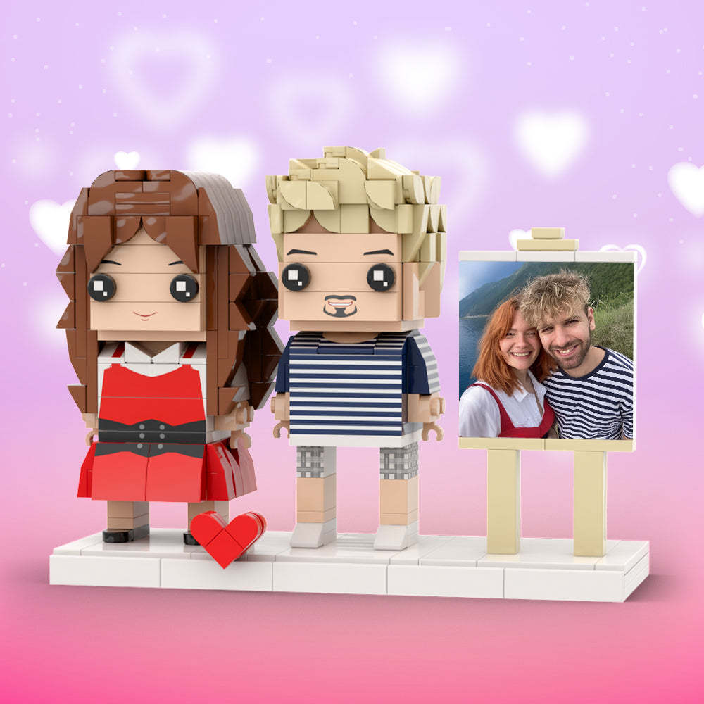 Couple Gifts Full Body Customizable 2 People Photo Frame Custom Cute Brick Figures Small Particle Block - minebrickuk