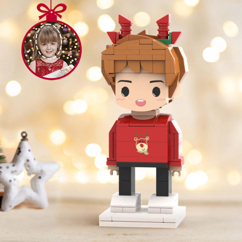 Christmas Gifts Custom Head Cute Brick Figures Personalized Christmas Elk Boy Brick Figures Small Particle Block Toy - minebrickuk