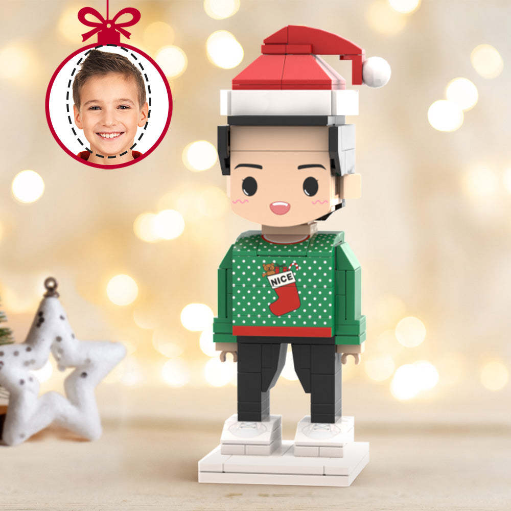 Christmas Gifts Custom Head Cute Brick Figures Personalized Christmas Dress Boy Brick Figures Small Particle Block Toy - minebrickuk