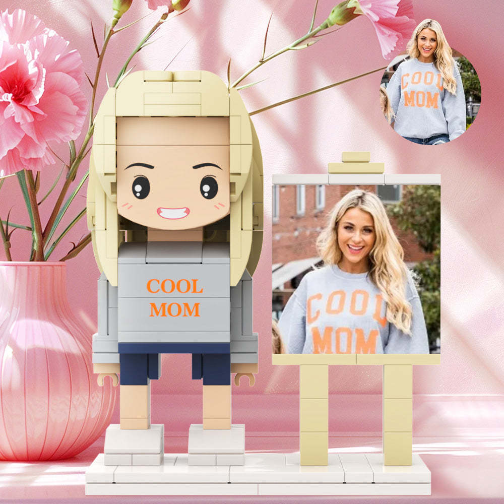 Gift For Mom Custom Brick Figures Photo Brick Figures with Frame Full Body Custom 1 Person Round Face Brick Figures - minebrickuk