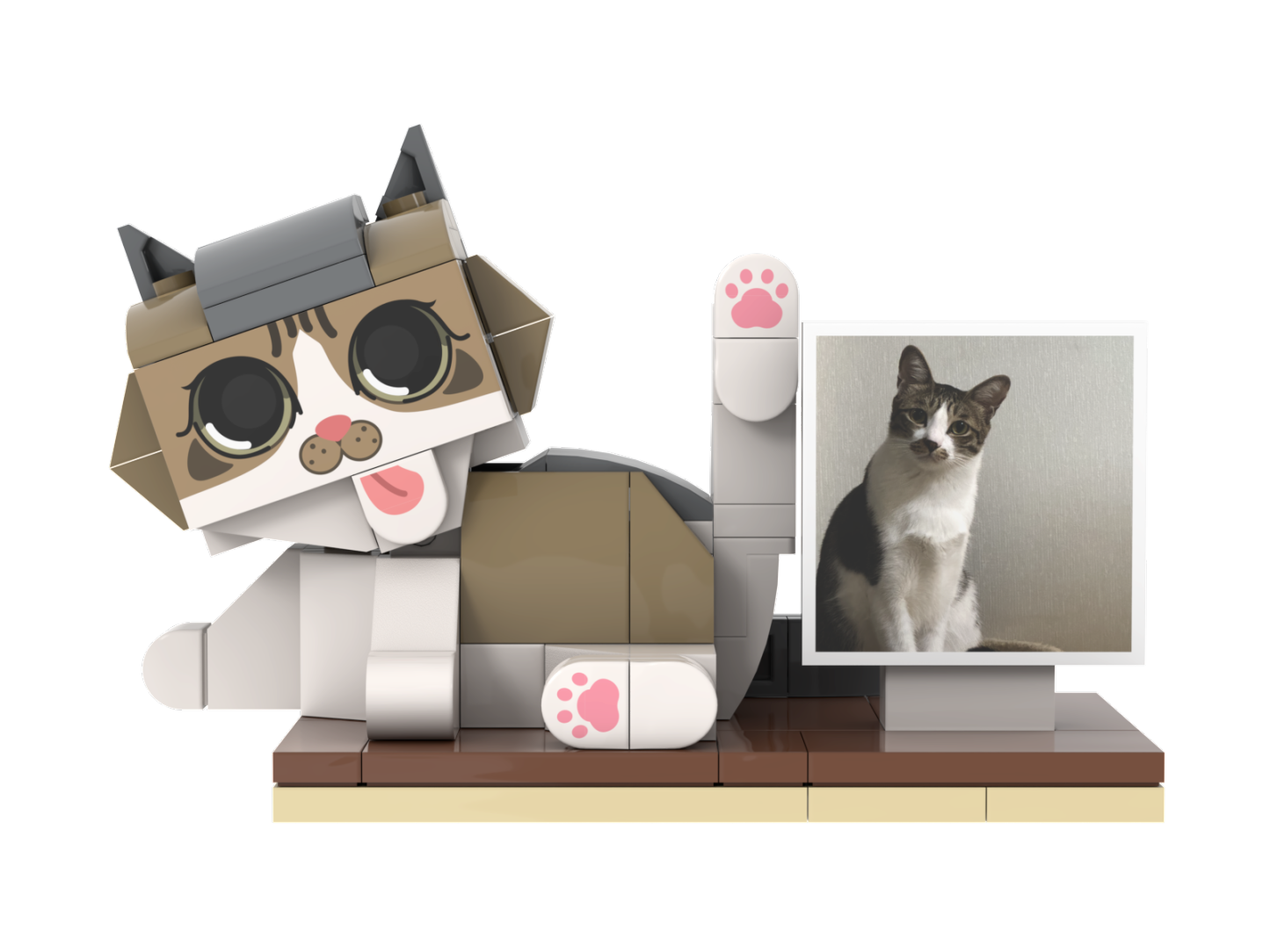 Fully Body Customizable 1 Cat Brick Figures with Photo -