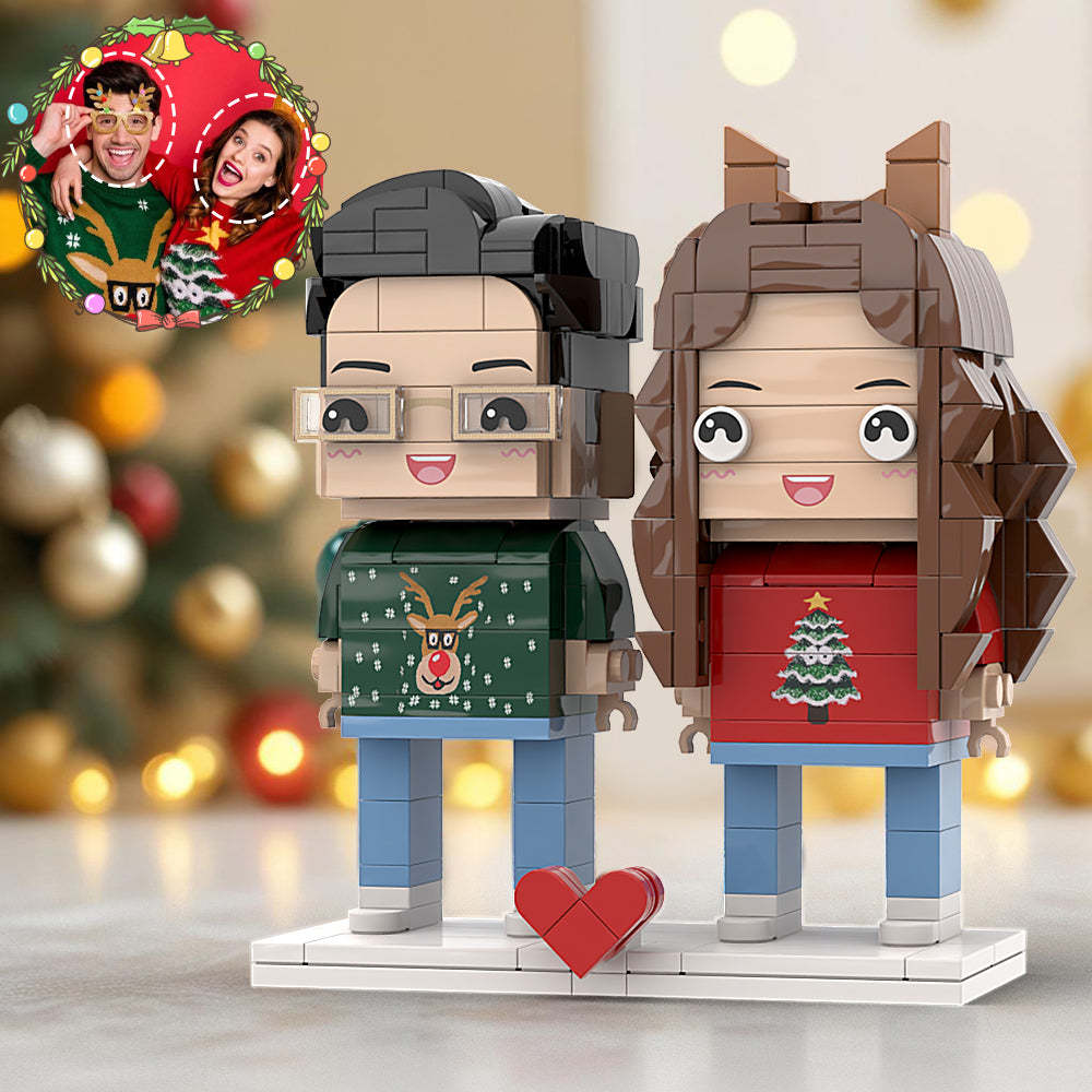 Customizable Head Interlocking Plastic Toy Beautiful Couple Matching Sweater with Reindeer Unique Merry X-Mas Gifts - minebrickuk