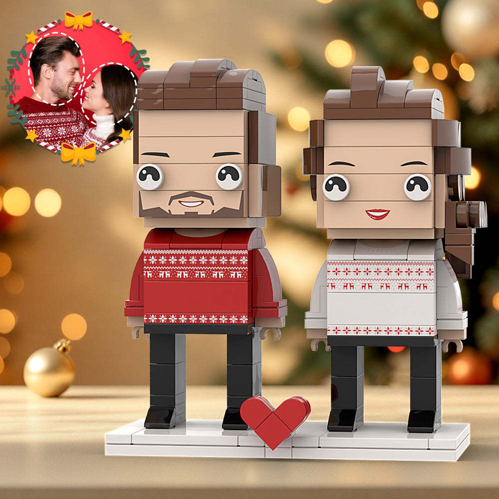 Customizable Head 2 People Interlocking Plastic Toy Matching Couple Sweater Perfect Christmas Gift Exchange Themes - minebrickuk