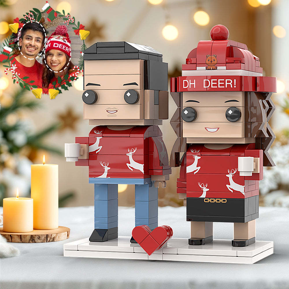 Customizable Head 2 People Interlocking Plastic Toy Red Matching Sweater Couple Christmas Gift For Girlfriend - minebrickuk