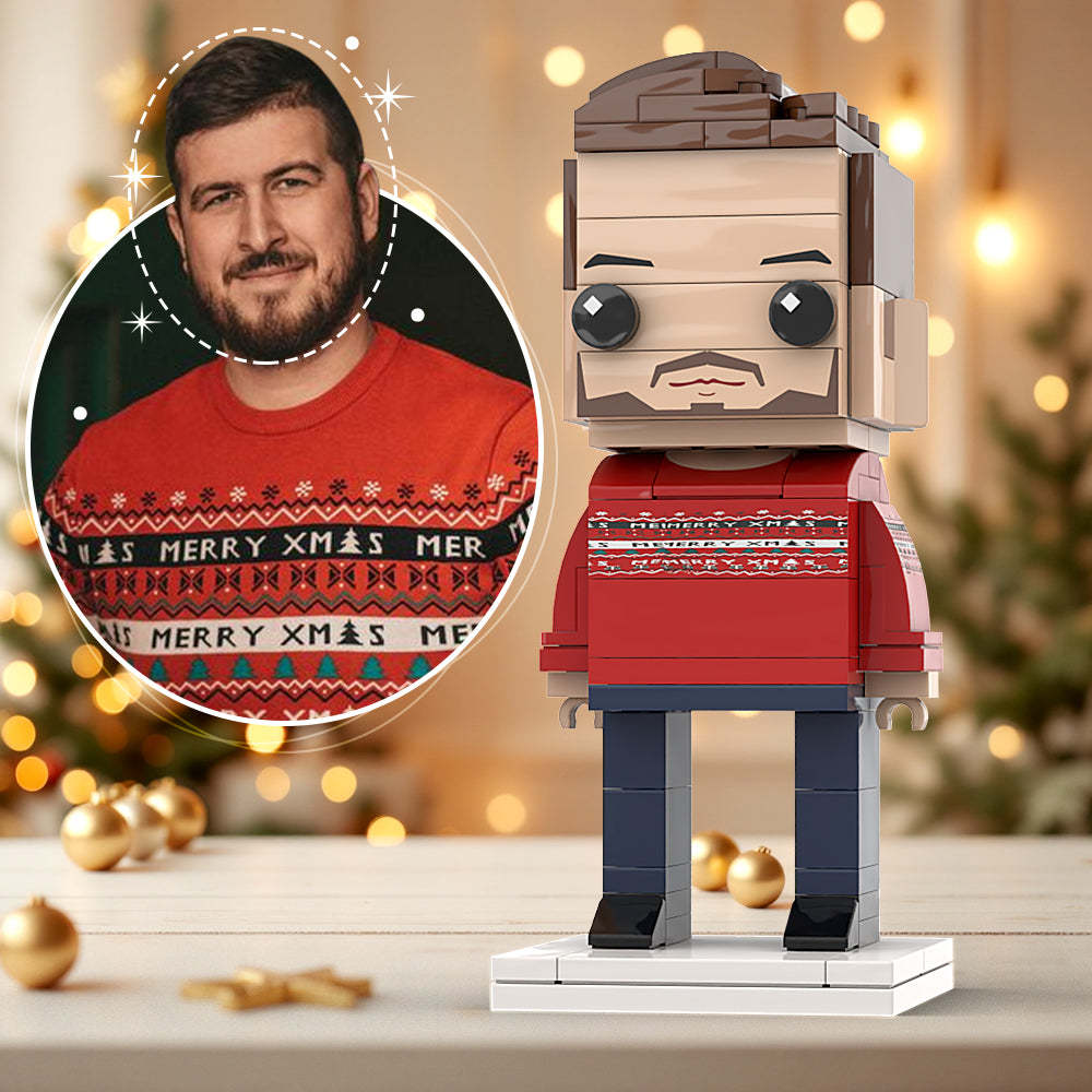 Custom Head Brick Figures Classic X-mas Sweater Personalized Interlocking Plastic Toy Christmas Gift For Men - minebrickuk