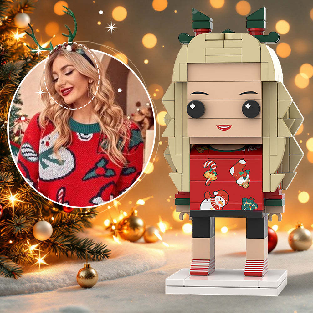 Custom Head Brick Figures Cute X-Mas Sweater Personalized Interlocking Plastic Toy Christmas Gift For Girlfriend - minebrickuk