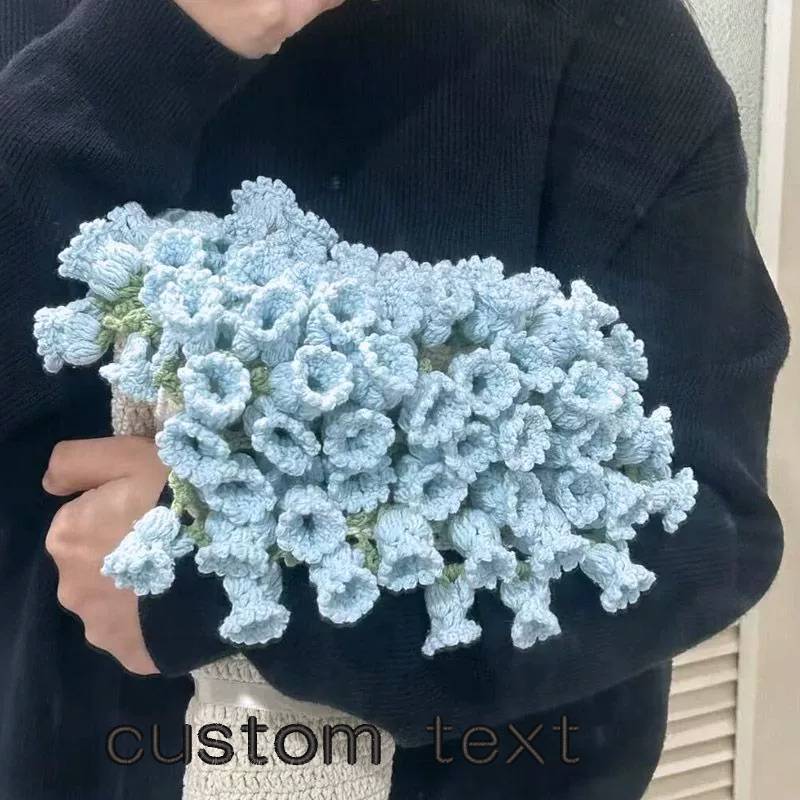 Custom Crochet Flower Bouquet Blanket Crocheted 3D Red Rose Bouquet Knitted Sofa Blanket Mother's Day Gift