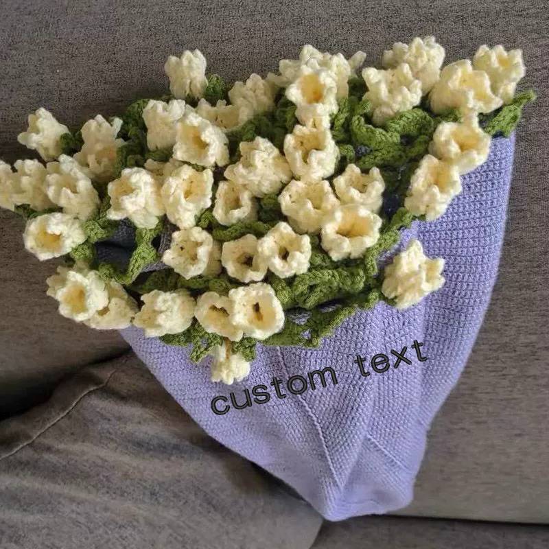 Custom Crochet Flower Bouquet Blanket Crocheted 3D Red Rose Bouquet Knitted Sofa Blanket Mother's Day Gift