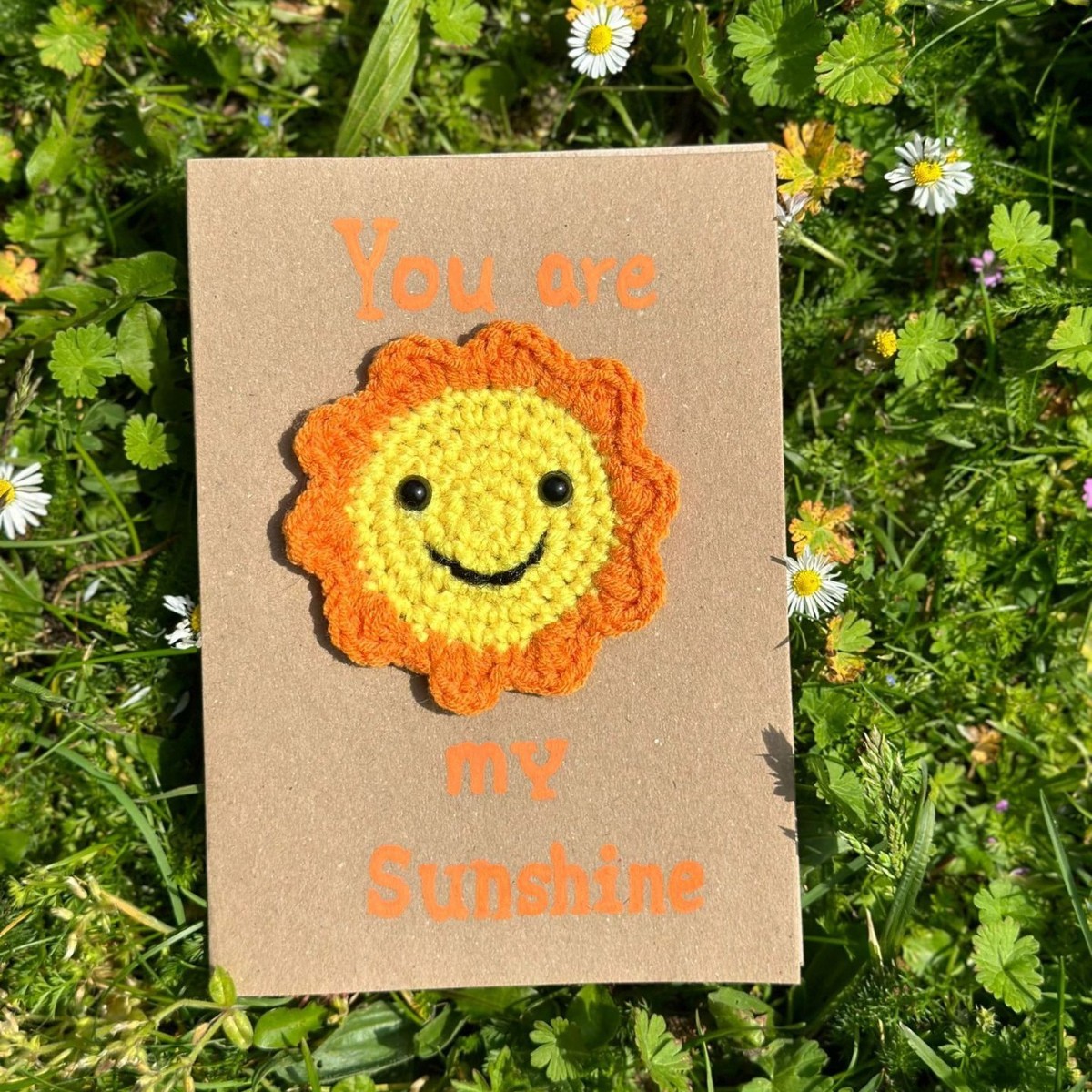 You are My Sunshine Handmade Crochet Greeting Card 3D Knitted Card - 