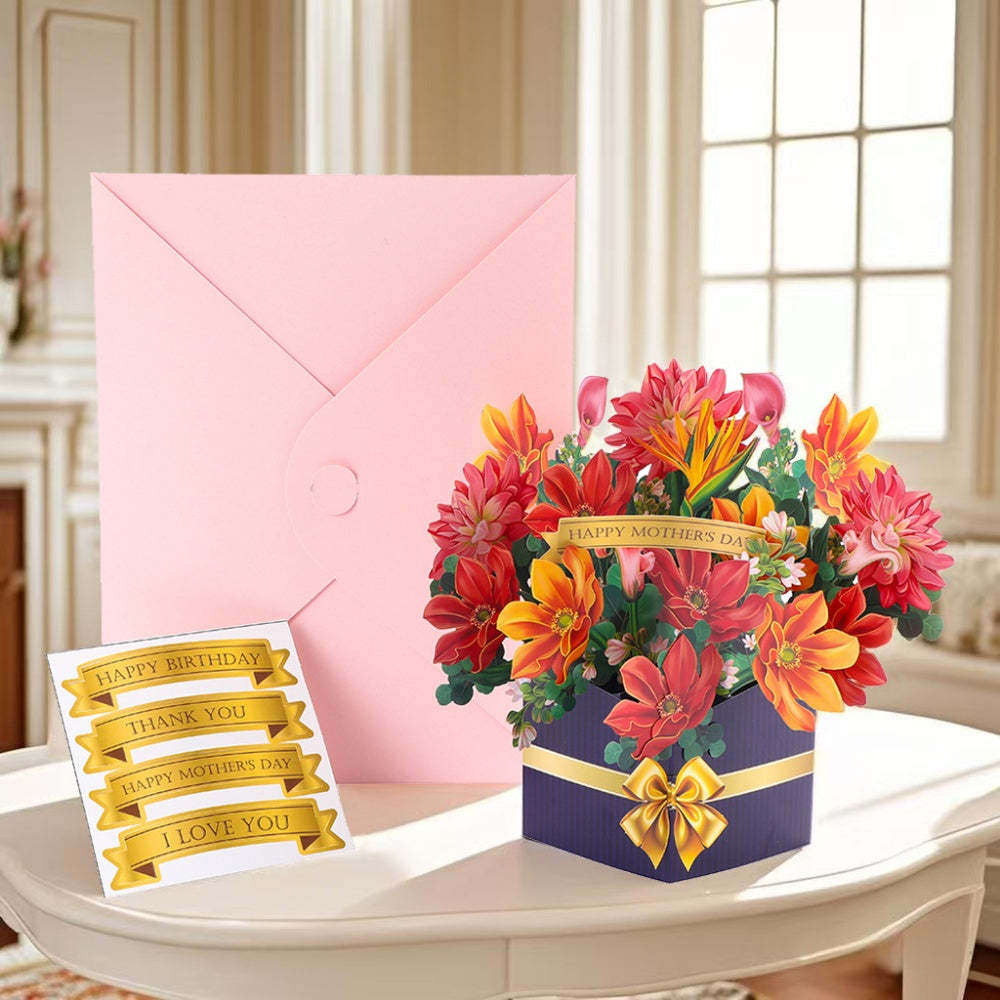 3D Greeting Card Flower Bouquet Card Mother's Day Gift for Mum - 