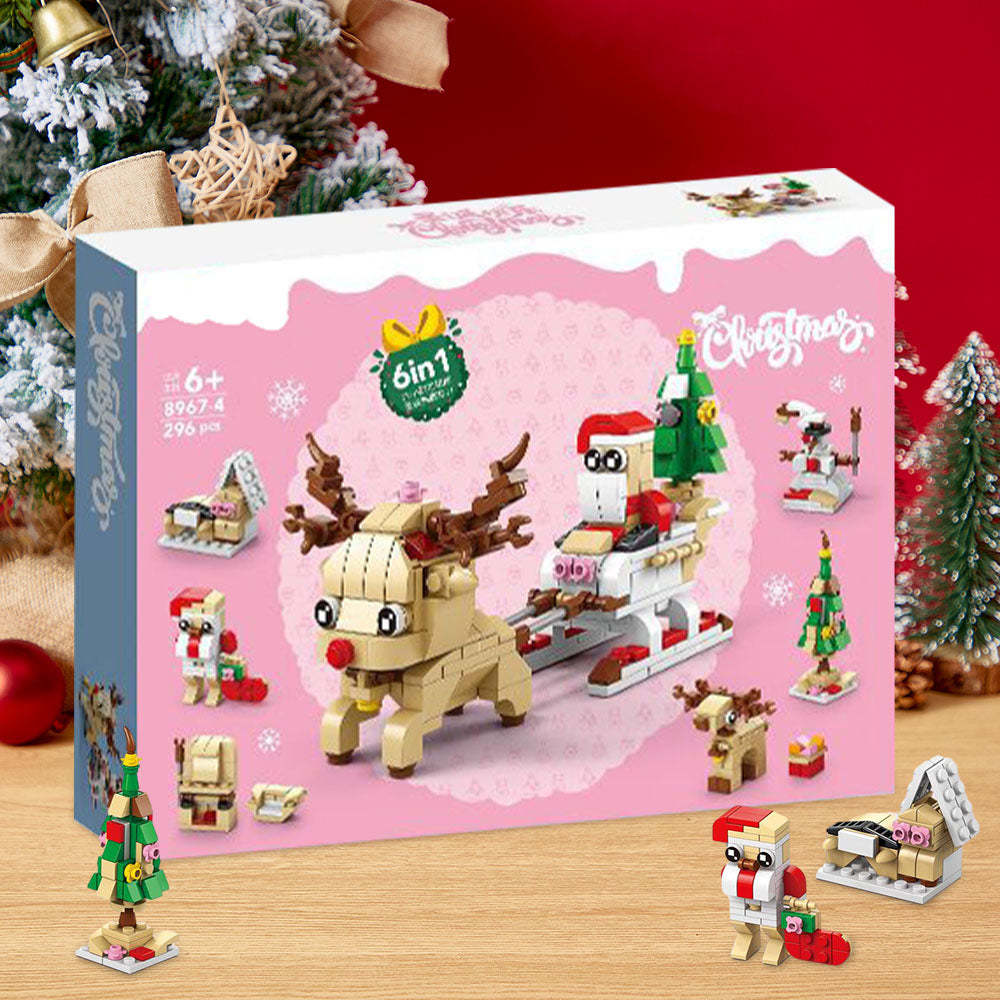 Christmas Sleigh Brick Figures Surprise Blind Box 6 in 1 Brick Figures Gift Box - minebrickuk