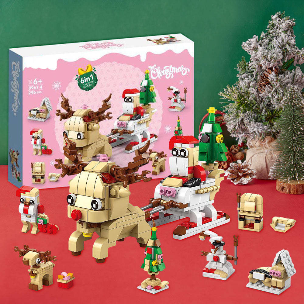 Christmas Sleigh Brick Figures Surprise Blind Box 6 in 1 Brick Figures Gift Box - minebrickuk