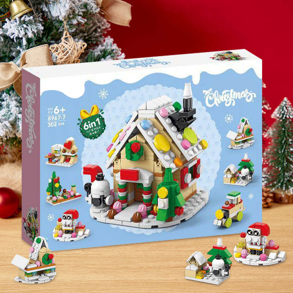 Christmas Gingerbread Man Cottage Brick Figures Surprise Blind Box 6 in 1 Brick Figures Gift Box - minebrickuk