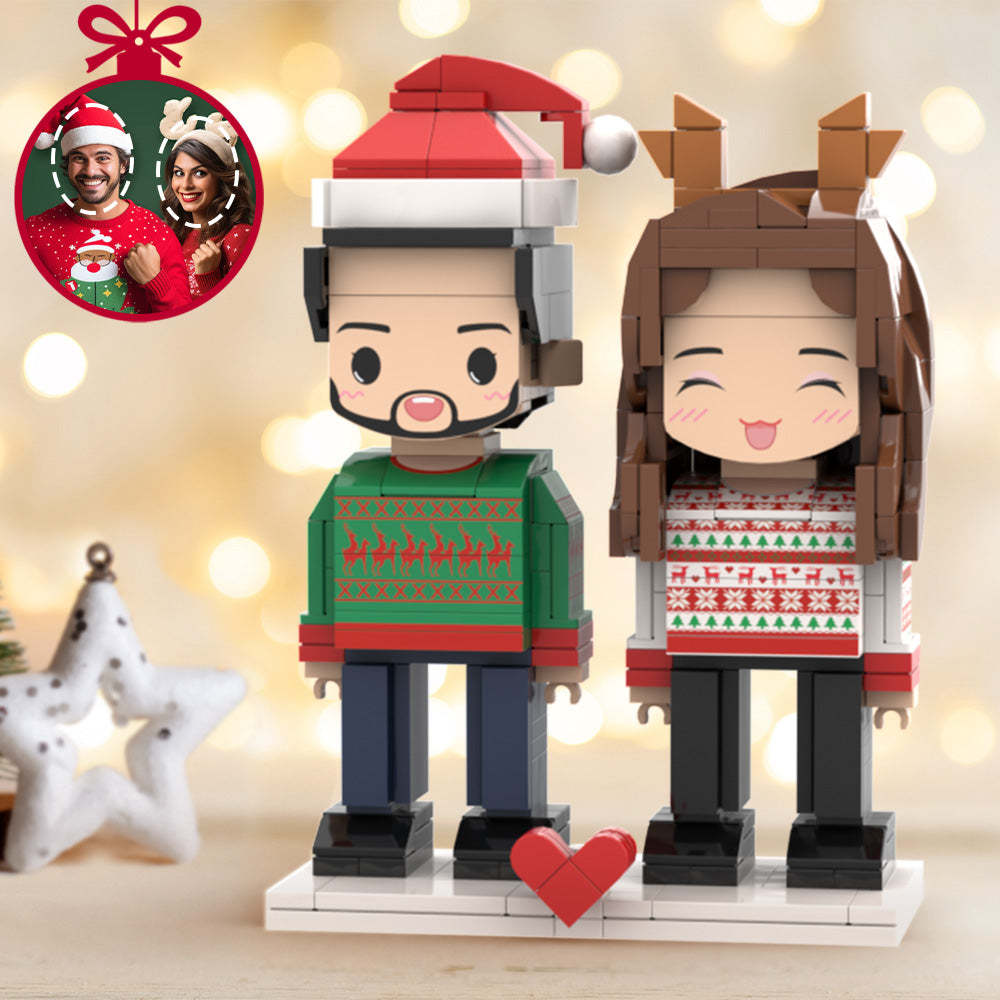 Christmas Gifts Personalized Christmas Dress Brick Figures Custom Head 2 People Cute Brick Figures Small Particle Block Toy - minebrickuk