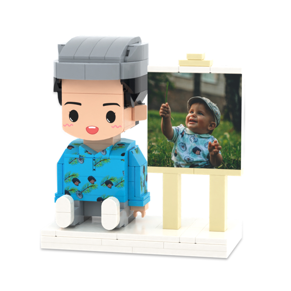Personalized Full Body 2 People with Dog Brick Figures Custom Sitting Brick Figures - 