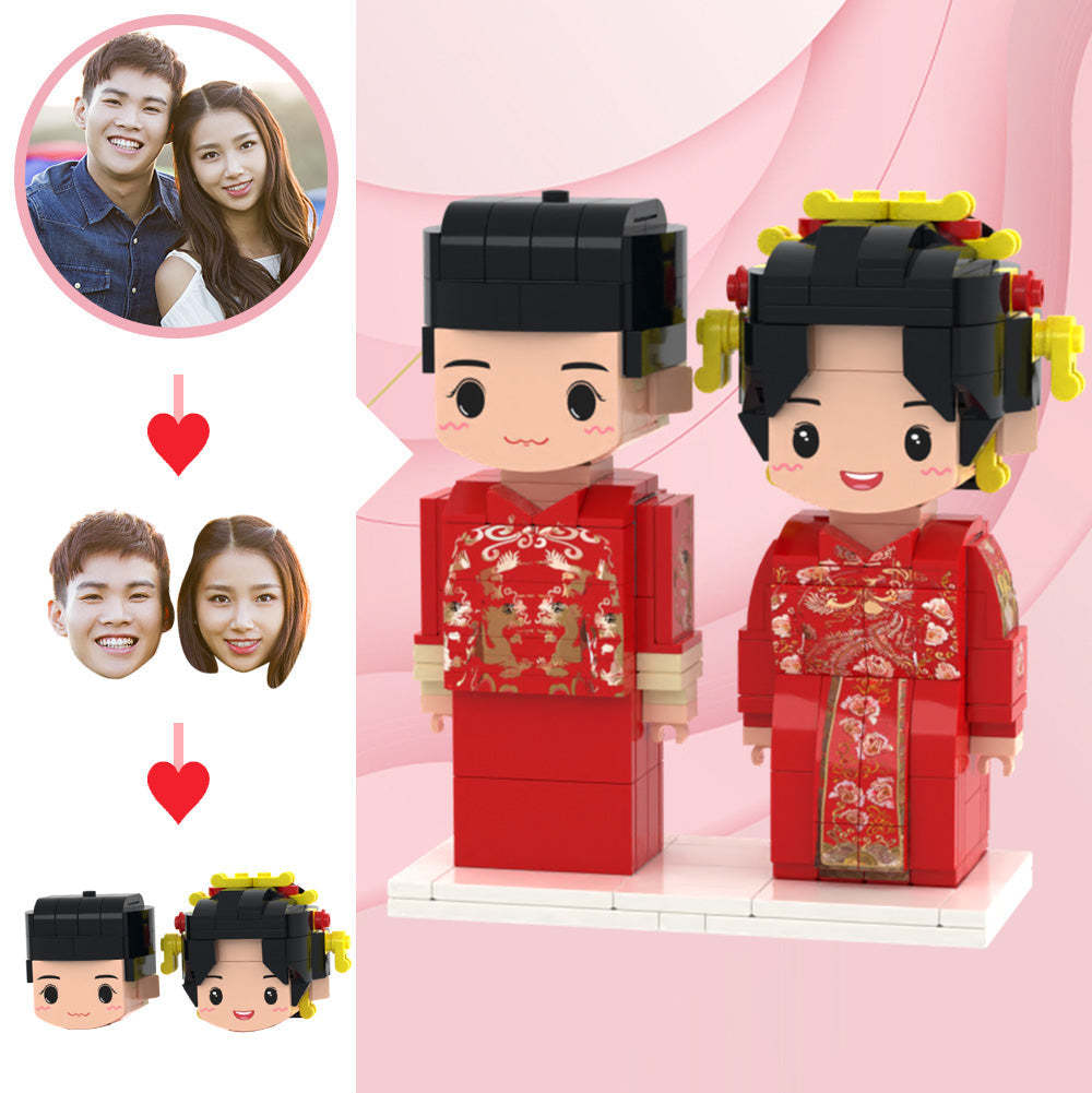 Wedding Gifts Chinese Wedding Cute Face Brick Figures Customizable Head 2 People Custom Brick Figures 
