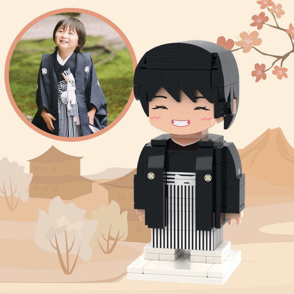 Custom Brick Figures Full Body Customizable Japan Style Man in Black Kimono - minebrickuk
