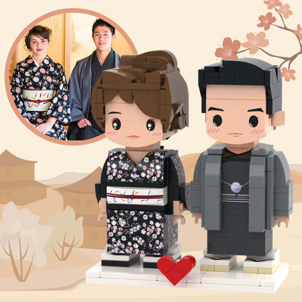 Customizable Fully Body 2 People Custom Brick Figures Black Kimono For Couples - minebrickuk