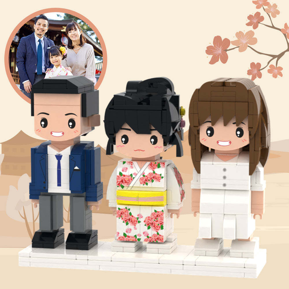 Full Body Customizable 3 People Custom Brick Figures Small Particle Block White Kid's Kimono For Family - minebrickuk