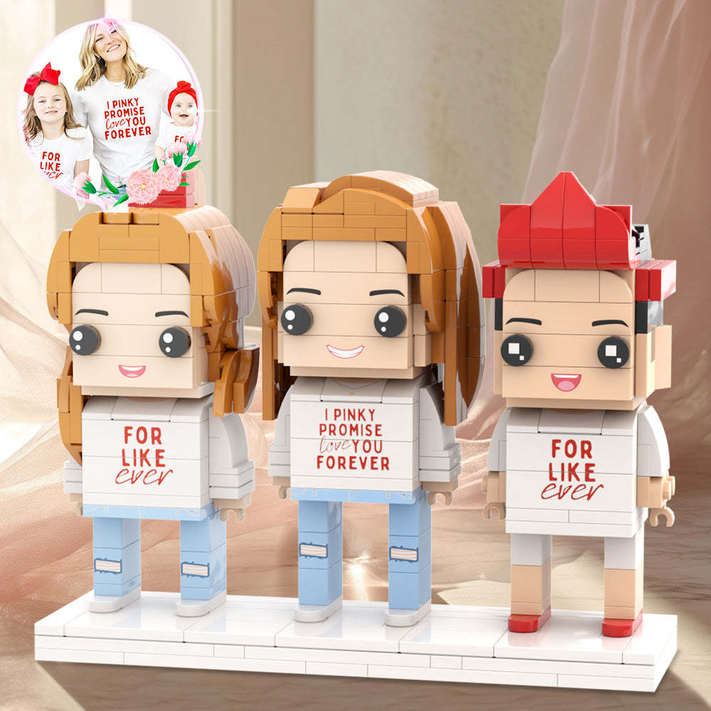 Gift For Mom Brick Figures Personalized Mother's Day Gift For Mom And Kids Customizable Fully Body 3 People Custom Brick Figures - minebrickuk