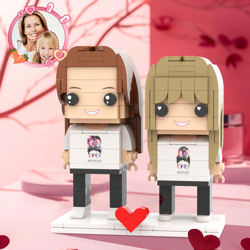 Mother Daughter Matching Shirt Mother Life Customizable Head 2 People Custom Brick Figures Gift for Mom On Mother's Day - minebrickuk