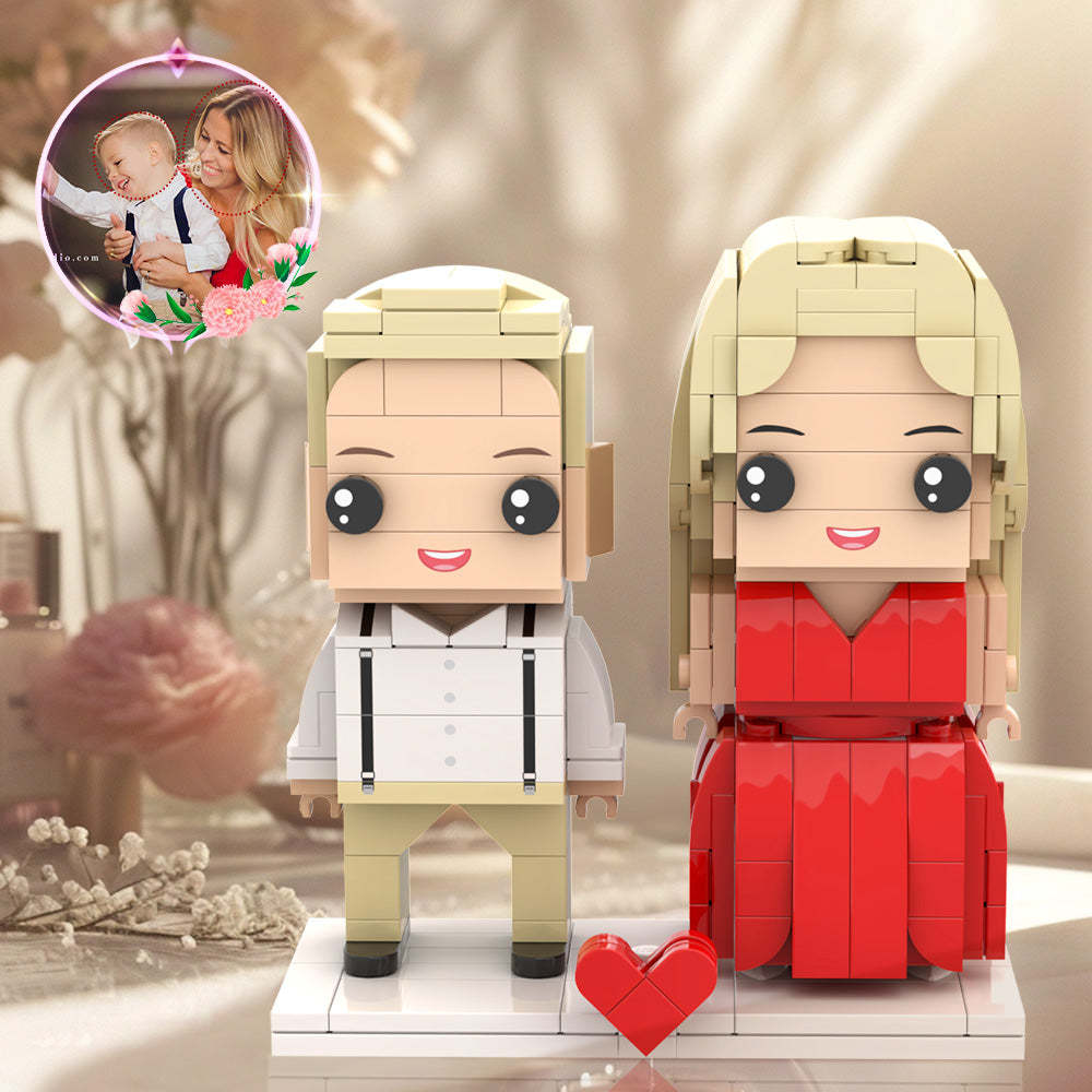 Mother's Day Classic Mother And Son Matching Shirt Customizable Head 2 People Custom Brick Figures Gift for Mom On Mother's Day - minebrickuk