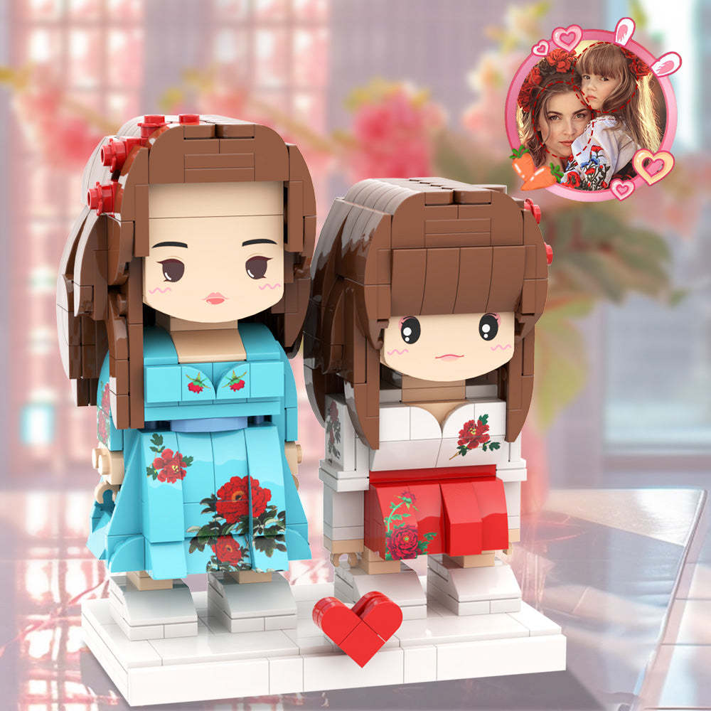 Mother's Day Daughter Mother Pretty Matching Dress Customizable Head 2 People Custom Brick Figures Gift for Mom On Mother's Day - minebrickuk